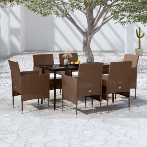7-Piece Garden Dining Set with Cushions Brown Black - Image 9