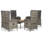 5-Piece Garden Dining Set with Cushions Grey Poly Rattan Wicker Outdoor Patio Furniture