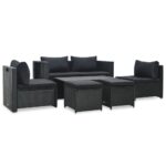 6-Piece Garden Lounge Set with Cushions Poly Rattan Wicker Outdoor Patio Furniture Black