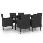 7-Piece Garden Dining Set Poly Rattan Wicker Outdoor Patio Furniture Glass