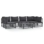7-Piece Garden Lounge Set with Cushions Anthracite Steel Outdoor Patio Lounge Furniture