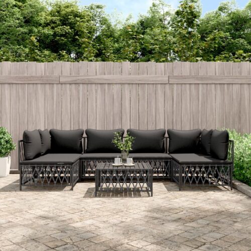 7-Piece Garden Lounge Set with Cushions Anthracite Steel Outdoor Patio Lounge Furniture - Image 10