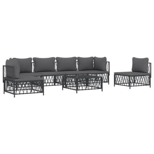 7-Piece Garden Lounge Set with Cushions Anthracite Steel Outdoor Patio Lounge Furniture - Image 3