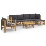 7-Piece Garden Lounge Set with Dark Grey Cushions Bamboo Outdoor Patio Lounge Furniture