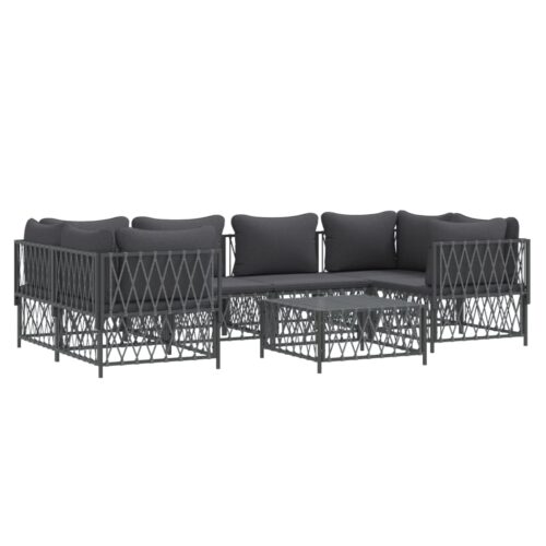 7-Piece Garden Lounge Set with Cushions Anthracite Steel Outdoor Patio Lounge Furniture - Image 3