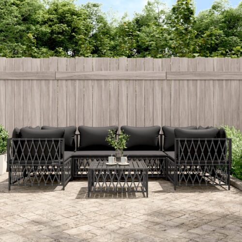 7-Piece Garden Lounge Set with Cushions Anthracite Steel Outdoor Patio Lounge Furniture - Image 10