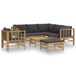 8-Piece Garden Lounge Set with Dark Grey Cushions Bamboo Outdoor Patio Furniture