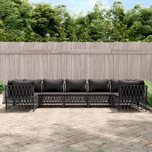 7-Piece Garden Lounge Set with Cushions Anthracite Steel Outdoor Patio Lounge Furniture - Image 9