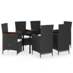 7-Piece Garden Dining Set with Cushions Black Outdoor Patio Lounge Furniture