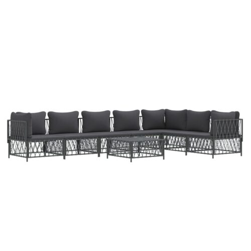 8-Piece Garden Lounge Set with Cushions Anthracite Steel - Image 3