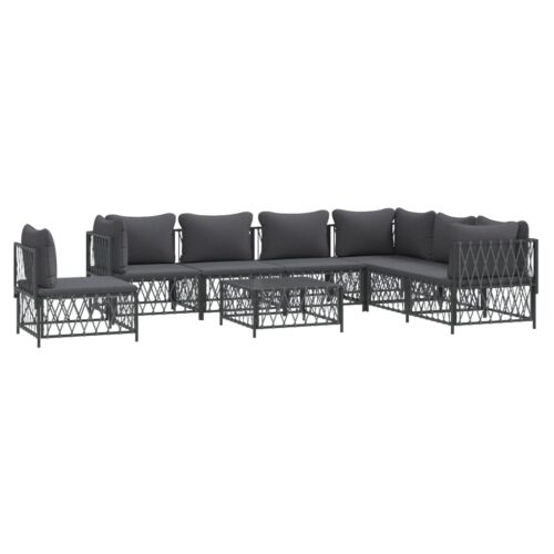 8-Piece Garden Lounge Set with Cushions Anthracite Steel - Image 3