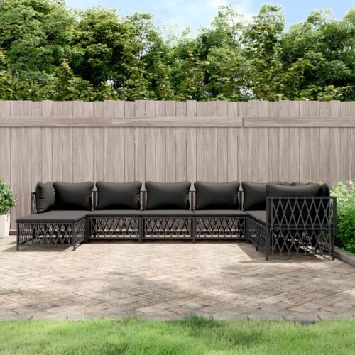 8-Piece Garden Lounge Set with Cushions Anthracite Steel - Image 10
