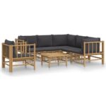 7-Piece Garden Lounge Set with Dark Grey Cushions Bamboo Outdoor Patio Lounge Furniture