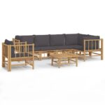 7-Piece Garden Lounge Set with Dark Grey Cushions Bamboo Outdoor Patio Lounge Furniture