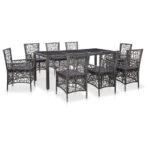 9-Piece Outdoor Dining Set Poly Rattan Wicker Outdoor Patio Furniture Grey