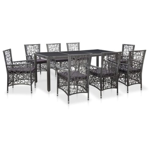 9-Piece Outdoor Dining Set Poly Rattan Wicker Outdoor Patio Furniture Grey
