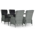 5-Piece Garden Dining Set Light Grey Poly Rattan Wicker Outdoor Patio Furniture