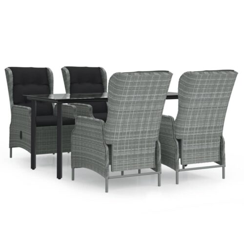 5-Piece Garden Dining Set Light Grey Poly Rattan Wicker Outdoor Patio Furniture