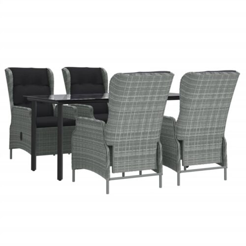 5-Piece Garden Dining Set Light Grey Poly Rattan Wicker Outdoor Patio Furniture - Image 3