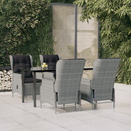 5-Piece Garden Dining Set Light Grey Poly Rattan Wicker Outdoor Patio Furniture - Image 12