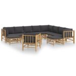 12-Piece Garden Lounge Set with Dark Grey Cushions Bamboo Outdoor Patio Furniture