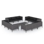13-Piece Garden Lounge Set with Cushions Poly Rattan Wicker Outdoor Patio Furniture Dark Grey