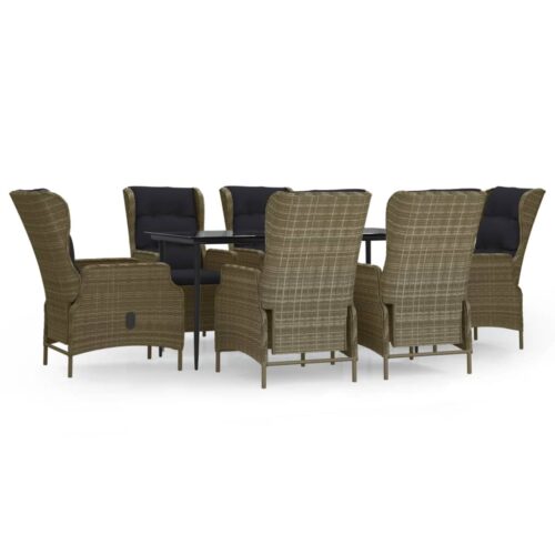 7-Piece Garden Dining Set Brown Poly Rattan Wicker Outdoor Patio Furniture