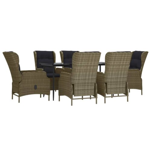 7-Piece Garden Dining Set Brown Poly Rattan Wicker Outdoor Patio Furniture - Image 3