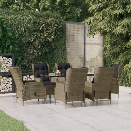 7-Piece Garden Dining Set Brown Poly Rattan Wicker Outdoor Patio Furniture - Image 12
