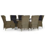 7-Piece Garden Dining Set Brown Poly Rattan Wicker Outdoor Patio Furniture