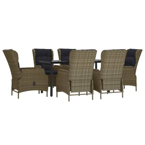 7-Piece Garden Dining Set Brown Poly Rattan Wicker Outdoor Patio Furniture - Image 2