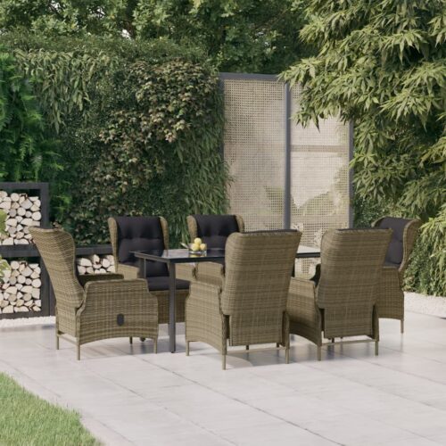 7-Piece Garden Dining Set Brown Poly Rattan Wicker Outdoor Patio Furniture - Image 11