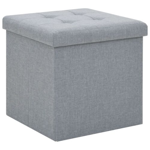 Folding Storage Stools 2pcs Light Grey Faux Linen - Image 2