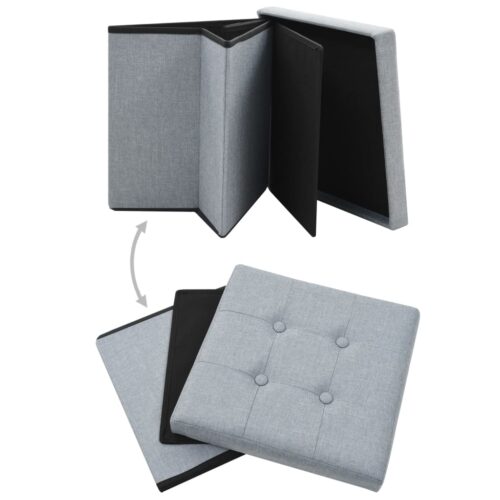 Folding Storage Stools 2pcs Light Grey Faux Linen - Image 3