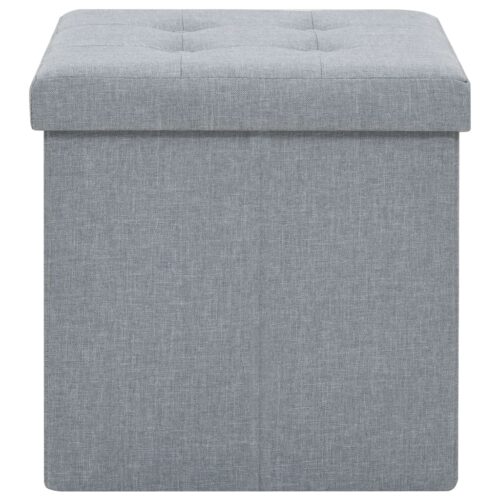Folding Storage Stools 2pcs Light Grey Faux Linen - Image 6