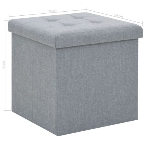 Folding Storage Stools 2pcs Light Grey Faux Linen - Image 9
