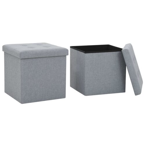 Folding Storage Stools 2pcs Light Grey Faux Linen - Image 10