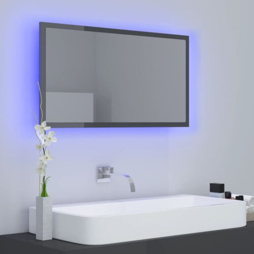 LED Bathroom Mirror High Gloss Grey 80x8.5x37cm Acrylic - Image 3
