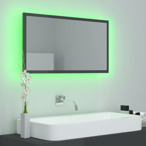 LED Bathroom Mirror High Gloss Grey 80x8.5x37cm Acrylic - Image 4
