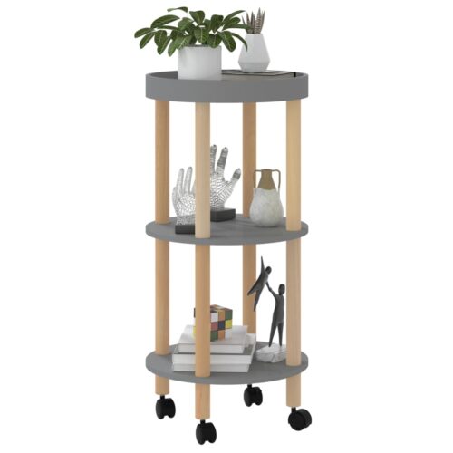 3-tier Trolley Grey 38x38x82cm Engineered Wood Solid Wood Pine - Image 3