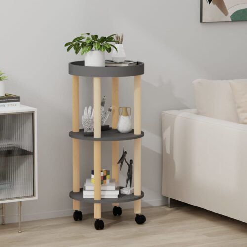 3-tier Trolley Grey 38x38x82cm Engineered Wood Solid Wood Pine - Image 8