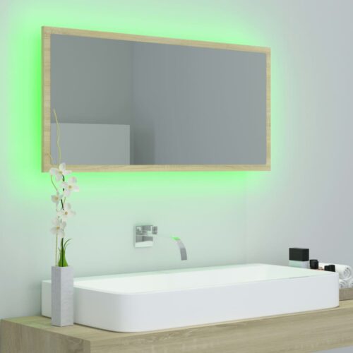 LED Bathroom Mirror Sonoma Oak 90x8.5x37cm Acrylic - Image 9
