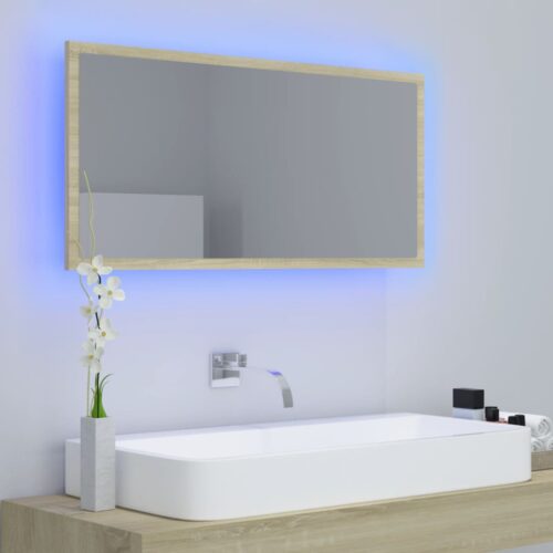LED Bathroom Mirror Sonoma Oak 90x8.5x37cm Acrylic - Image 10