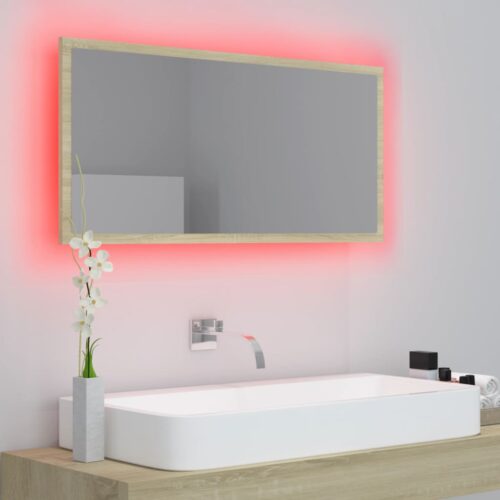 LED Bathroom Mirror Sonoma Oak 90x8.5x37cm Acrylic - Image 11