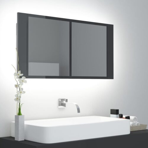 LED Bathroom Mirror Cabinet High Gloss Grey 90x12x45cm Acrylic
