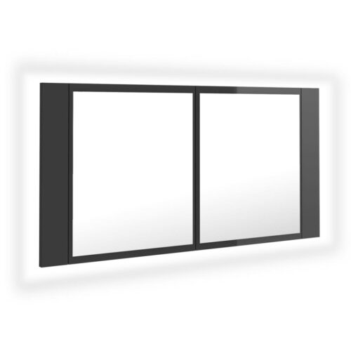 LED Bathroom Mirror Cabinet High Gloss Grey 90x12x45cm Acrylic - Image 2