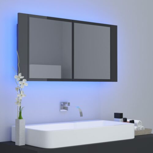 LED Bathroom Mirror Cabinet High Gloss Grey 90x12x45cm Acrylic - Image 3