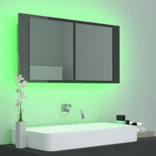 LED Bathroom Mirror Cabinet High Gloss Grey 90x12x45cm Acrylic - Image 4