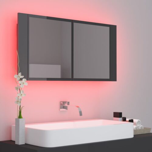 LED Bathroom Mirror Cabinet High Gloss Grey 90x12x45cm Acrylic - Image 5