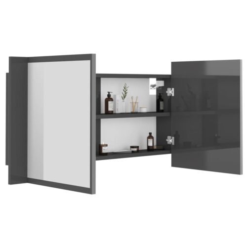 LED Bathroom Mirror Cabinet High Gloss Grey 90x12x45cm Acrylic - Image 7
